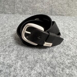 Fossil Leather Belt Men XL‎ Black Silver Buckle Classic Everyday Workwear 38